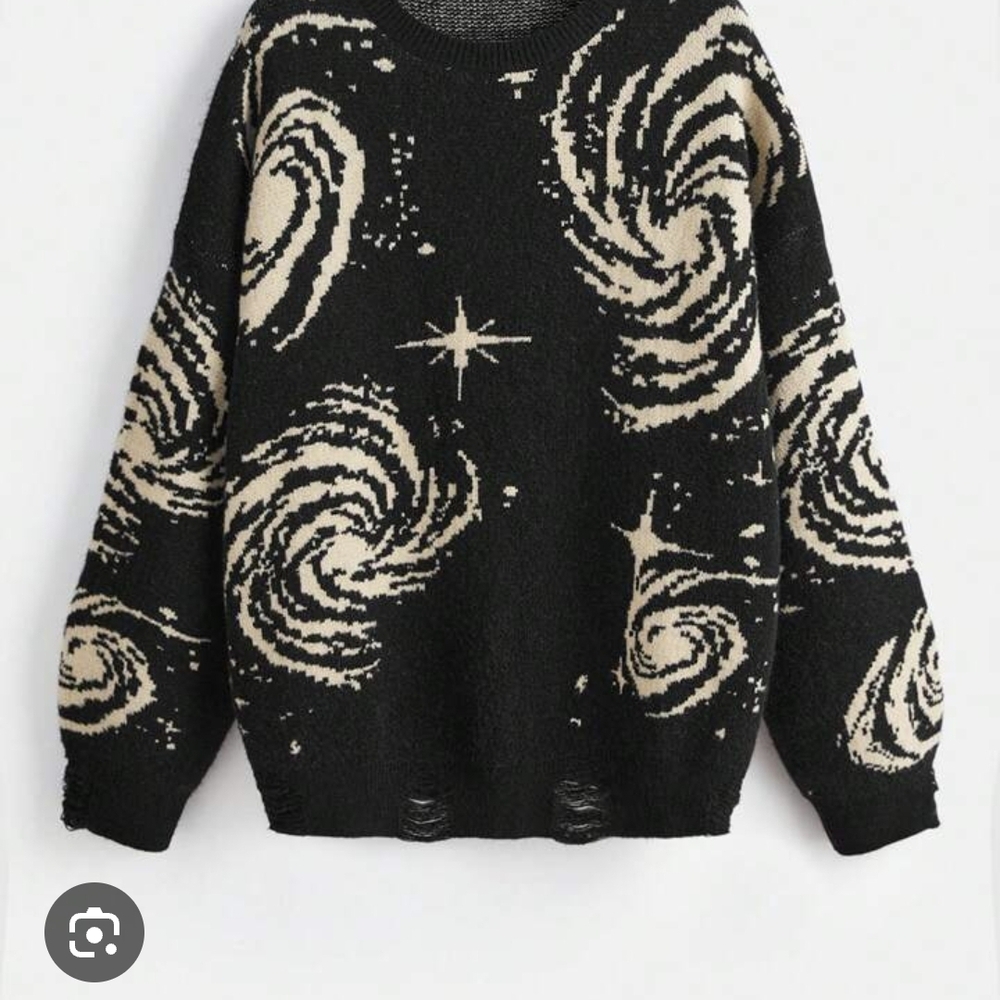 ROMWE Hippie Off Shoulder Black 3XL NEW Sweater Graphic Cream Galaxy Motif